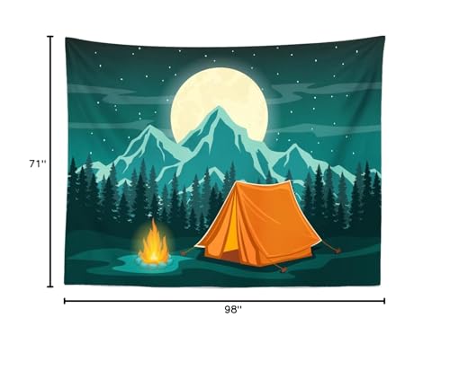 BELECO 8x6ft Fabric Cartoon Camping Backdrop for Photography Forest Scene Mountain Scenery Starry Night Full Moon Background Camping Themed Baby Shower Baby Kids Birthday Party Decoration Backdrop - size: 8x6FT