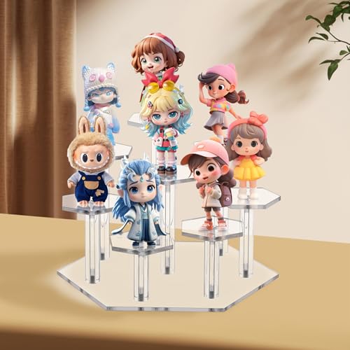 Jusalpha 8-Tiered Acrylic Jewelry Display Stand for Retail, Clear Stand for Funko POP Figures, Perfume Organizers and Showcase for Cupcake Dessert, Countertop Desktop Decoration Organizer (8 Tier)