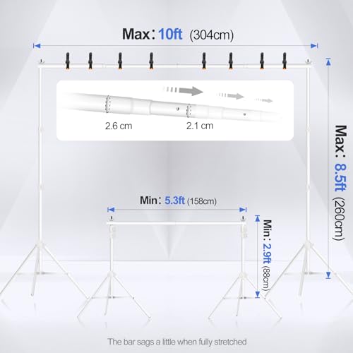EMART Backdrop Stand 10x8.5ft(WxH) Photo Studio Adjustable Background Stand Support kit with 2 Crossbars, 8 Clamps, 2 Sandbags and Carry Bag for Parties, Events Decoration, Wedding, Photography -White - color: White, size: 10x8.5ft