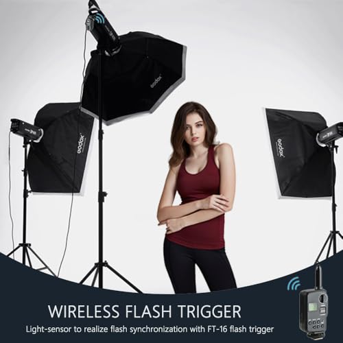 Godox 750W Professional Studio Strobe Flash Light Kit, 3-Light Godox Strobe Lighting Kit for Photography, 3x250W 5600K Monolights with Strobe Trigger, Softbox, Light Stands, Boom Arm
