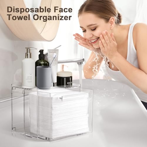 Disposable Facial Towels Storage Box - Acrylic Container Compatible With Clean Skin Club Clean Towel XL - Wall-Mounted Makeup Organizer With Drawer Valentine's Day Gifts - color: Clear