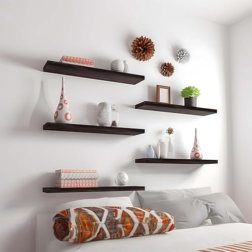 GXYAWPJ 24 Inch Floating Shelves for Wall Rustic Brown Wood Wall Shelves for Bedroom Set of 4 - color: Rustic Brown, size: 24 inch