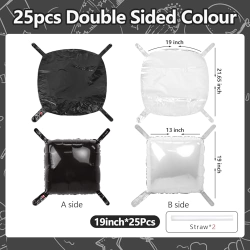 NISOCY 25PCS Black White Square Foil Balloons Wall Backdrop Double Sided Black Pearl White Balloons Arch Kit for Birthday Wedding Anniversary Bridal Baby Shower Graduation Party Decorations - color: D03 - Black and Pearl White, size: 25PCS