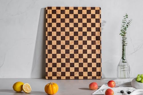 THETCHRY Cutting Boards for Kitchen, Extra Large Chopping Board for Stovetop, Checkered Acacia Wood Cutting Board with Juice Grooves, Butcher Block with Gift Box, 20" x 15" x 1" - size: 20"×15"×1"