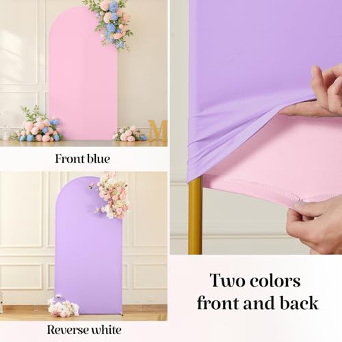 Wedding Arch Backdrop Cover, 6FT Purple Pink Arch Cover Stretchy Backdrops, Double-Sided Arch Stand Covers for Wedding Ceremony, Baby Shower, Birthday Party Decoration - color: Pink+Purple, size: 6FT