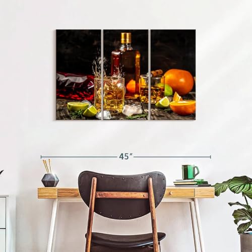ElephantStock - Citrus Whiskey And Cigar Wall Art - Horizontal Multi Panel Canvas - 3 Piece Living Room Wall Decor - Photography Food And Drink Multi Piece Wall Art - Brown And Gray Decor - 38" x 24" - size: 38L" x 24W"