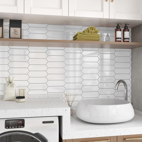 WESTICK 10-Sheet White Subway Tile Peel and Stick Wall Tile Long Hexagon Kitchen Backsplash Tiles Self Adhesive Waterproof Faux Marble Stick on Backsplash for Walls Bathroom Laundry Room 12" x 12" - color: 8.Hexagon white