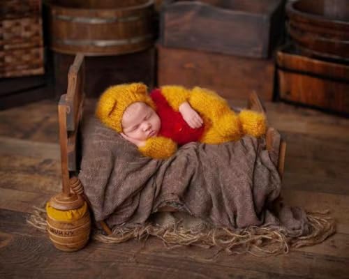Newborn Baby Photography Props Outfits Cute Bear Hat Romper Set Infant Baby Boy Girl Photoshoot Props Costume - color: Yellow