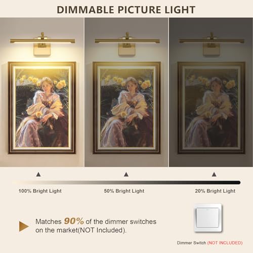DESOOP Brass Picture Lights for Wall Hard-Wired LED Picture Lighting Dimmable Art Light Gallery Lighting for Wall Portraits Artwork 15.75 inch 7W Warm White - color: Hard-Wired Brass, size: Dimmable 15.75inch
