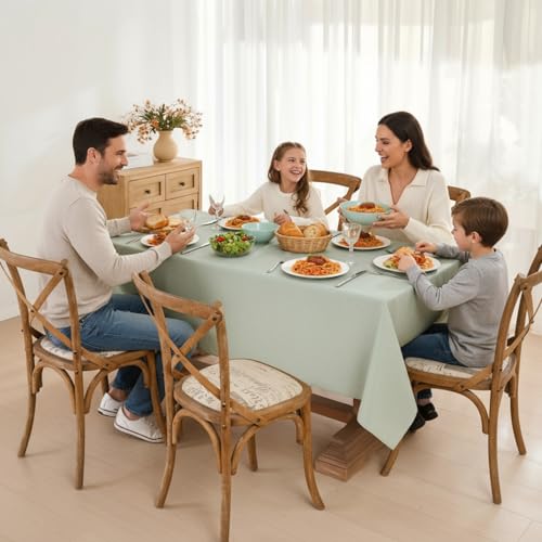 Faux Linen Tablecloths for Rectangle Tables, 2 Pack Burlap Textured Table Cloths Washable Farmhouse Table Cover Water Resistant for Dining, Wedding, Outdoor(Sage Green, 52"×70") - color: Sage Green, size: 52" x 70" (Rectangular) | 2 Pack