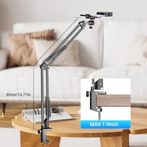 Overhead Phone Mount with Rechargeable Light for iPhone, Desk Tripod with Clamp for Content Creator Camera Recording, Top Down Holder Stand for Filming/Live/Cooking/Unboxing/Drawing/YouTube/TikTok