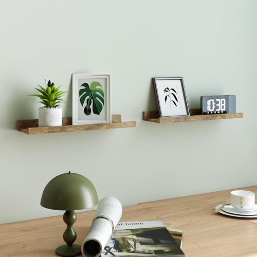 Floating Shelves for Wall Decor, Wall Mounted Wood Storage Shelf for Bedroom, Living Room, Bathroom, Kitchen, Nursery, Rustic Display Picture Ledge Shelf with Lip Set of 2-16 Inches, Brown - color: Brown, size: 15.8in