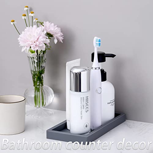 Small Silicone Bathroom Vanity Tray Rectangle Soap and Sponge Holder Kitchen Sink Organizer for Scrubber, Lotion Bottles, Perfume, Jewelry, Candle, Key Trinket Ring, Grey - color: Gray, size: 7.9" x 4.0"