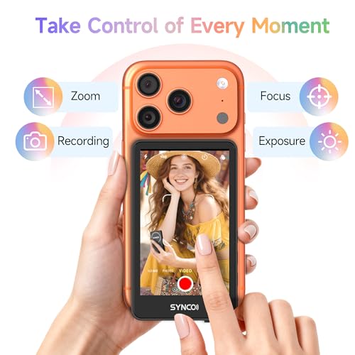 SYNCO Xview Selfie Monitor Screen for iPhone 7-17 Series, Touchscreen Secure Private Wireless P2P, 4K/1080p Magnetic Back Camera Vlog Monitor with 164FT Range for YouTube TikTok Live Streaming - color: Pitch-black
