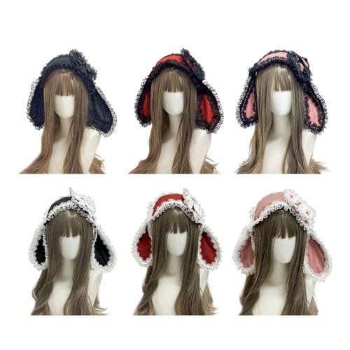 Rabbits Ears Hairband Photo Props Easter Hair Hoop Hairband Party Headpiece Fun Headbands for Music Festival - color: Black & White Lace