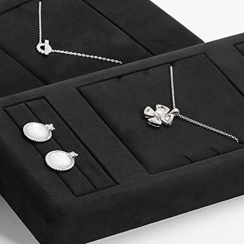 Oirlv Premium Black Microfiber Jewelry Tray Showcase Jewelry Display Stand for Selling Ring Necklace Display Tray(TT07002) - size: Ring+necklace+ring tray