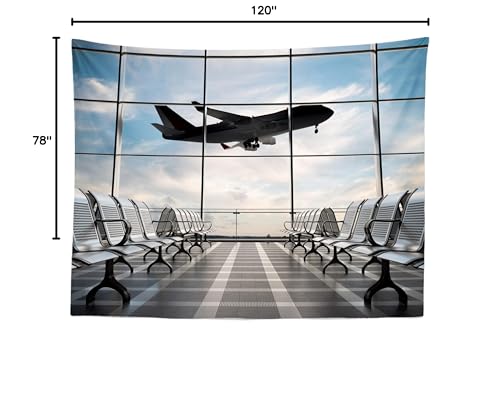 10x6.5ft Polyester Fabric Airport Terminal Backdrop Airplane Departure Lounge Window Photography Background Plane Party Decorations Pilot Birthday Banner Travel Theme Video Photo Shoot Props - size: 10x6.5FT