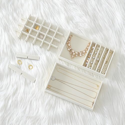 ProCase Stackable Jewelry Organizer Trays for Drawers, Jewelry Drawer Inserts Container Display Case Storage for Earring Necklace Rings Bracelet with Removable Dividers -Beige, 4 Layers - color: Beige, size: 4 Layers
