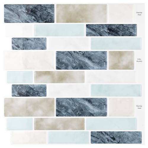 10 Sheets Blue Peel and Stick Backsplash Tile for Kitchen 12"x12" Sage Green Self Adhesive Tile Sticker for Bathroom Peel and Stick on Backsplash Wall Tiles for Kitchen Bathroom Shower Walls
