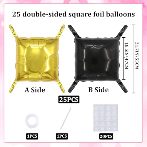 square aluminum foil Balloon Wall Backdrop, 25 pieces Gold and black double-sided Balloon Arch Kit, suitable for theme parties, weddings, anniversaries and other celebration decorations - color: Gold.black