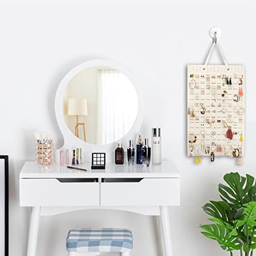 Resovo Hanging Earrings Organizer, Earring Holder & 20 Hooks, Holds Up To 300 Pairs, Compact Design, Soft Material, Earring Hanger Earring Display Hanging Organizer for Women Girls -1 Pack - color: Golden White, size: 22.5*13.6 inches