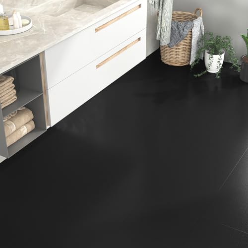 Marble Pure Black Floor Tiles Sheets Peel and Stick Vinyl Flooring for Bathroom Kitchen 5PCS Self Adhesive Flooring Panels Waterproof Basement Garage Floor Stickers Non-Slip Stick on Tiles 12''x12'' - color: Pure Black, size: 5 Tiles