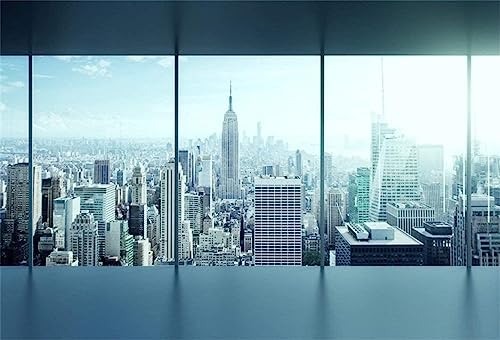AOFOTO 12x8ft Business Office Sash Window Backdrop French Window Photography Background Empty Casement Work Modern City Building New York Skyscraper Photo Studio Prop Success Job City Landscape Vinyl - size: 12x8ft