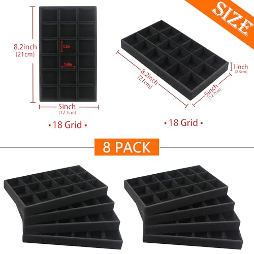 8 Pack Earring Organizer Holder Velvet Jewelry Tray for Drawer Stackable Jewelryy Organizer Divided Display Tray for Earring 144 Grids, Black - color: Black