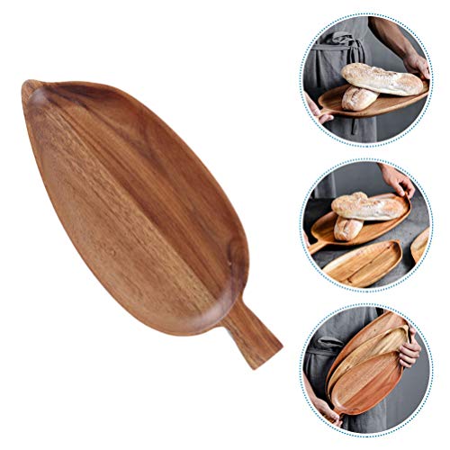Cabilock 1pc Decorative Leaf Shaped Wooden Food Serving Tray Light Brown Acacia Dish for Desserts Snacks and Breakfast for Home Kitchen Dining Room and Photography