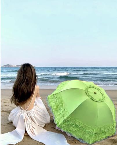 WENDIN Vintage Foldable Lace Parasol Gothic Umbrella rain Anti-uv Protection parasol sunblock umbrella dome Photo Props girls women lace umbrellas - color: Manual Green