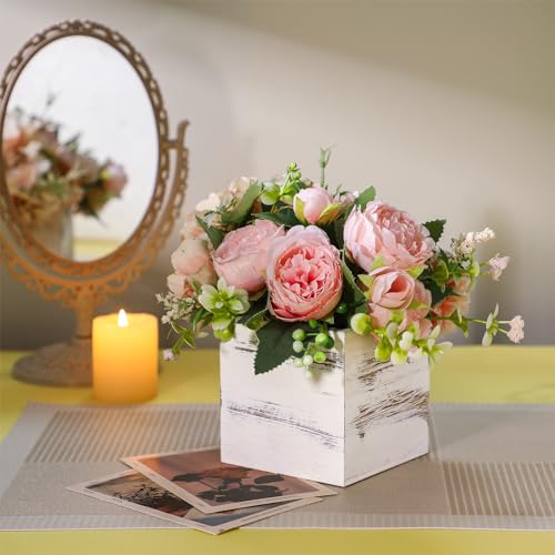 Suzile 12 Set 4 Inch Wooden Planter Box Flower Square vases for Centerpiece Rustic Cube Planter Box with Removable Foam Blocks Liner Square Vase Craft for Garden Home(White) - color: White, size: 4 Inch
