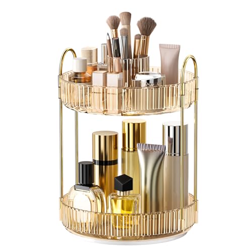 360 Rotating Makeup Organizer - Large-Capacity Skincare & Makeup Storage with 2-Tier Perfume Organizers, Cosmetic Dresser & Makeup Brush Holder - Fits Bedroom, Bathroom, Vanity Shelf & Countertop - color: Honorable Gold, size: 2 Tier