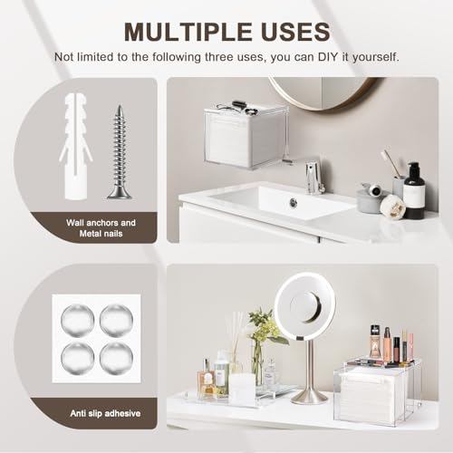 Disposable Facial Towels Storage Box - Acrylic Container Compatible With Clean Skin Club Clean Towel XL - Wall-Mounted Makeup Organizer With Drawer Valentine's Day Gifts - color: Clear