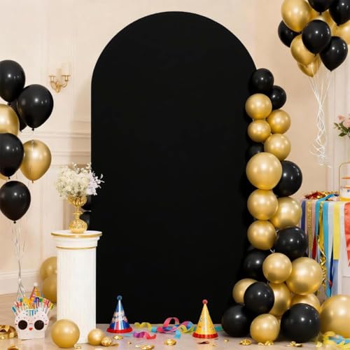 6FT Arch Backdrop Cover Black Stretchy Polyester Spandex Round Top Chiara Backdrop Covers for Wedding Party Birthday Anniversary Reception Photo Backgrounds Decoration - color: Black, size: 6 FT