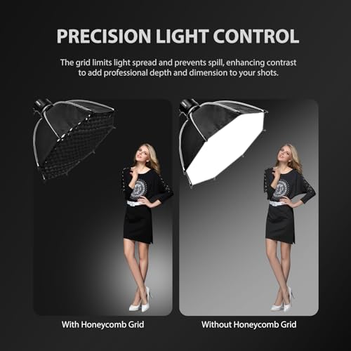 23.6"/60cm Bowens Mount Softbox - Professional Photography Soft Box with Honeycomb Grid, Light Diffusers, Carrying Bag for 120D 600D 300X RC 120D/120B RC 220B MS60B MS60C MS150B S101-300W/400W Pro - size: 23.6"/60cm Softbox