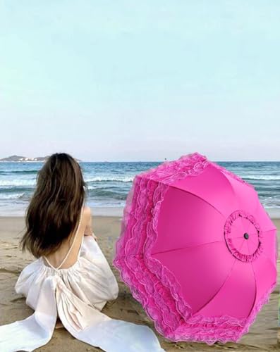WENDIN Vintage Foldable Lace Parasol Gothic Umbrella rain Anti-uv Protection parasol sunblock umbrella dome Photo Props girls women lace umbrellas - color: Manual Rose Red