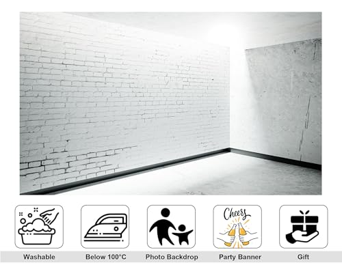 12x10ft Minimalist White Brick Wall and Concrete Interior Backdrop Bright Clean Photography Background for Minimalist Shoots Home Decor Party Home Wall Decorations Banner Photo Booth Props - size: 12x10ft