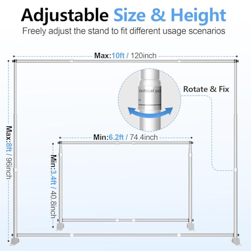 10 x 8FT Backdrop Banner Stand, Heavy Duty Adjustable Photo Background Support Frame Kit, Step and Repeat Stand for Photo Booth, Parties, Exhibition, Trade Show, Wedding - Silver - color: Silver, size: 8x10ft