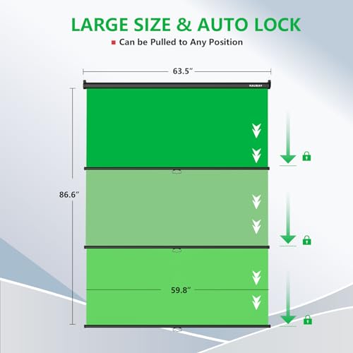 RAUBAY Retractable Pull Down Green Screen - 59.8" x 86.6" Collapsible Wall-Mount Background for Professional Video Production, Chroma Key Backdrop for YouTube, TikTok, Streaming, Video Conferencing - color: Green, size: Standard(59.8 x 86.6in)