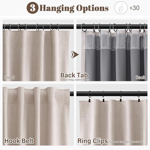 Guken Champagne Linen 100% Blackout Curtains 90 Inch Length for Bedroom 2 Panels Set Hook Belt Back Tab Modern Light Blocking Black Out Thermal Insulated Room Divider Privacy Drapes Dining Room 52x90 - color: Champagne, size: 52"W x 90"L (Pack of 2)