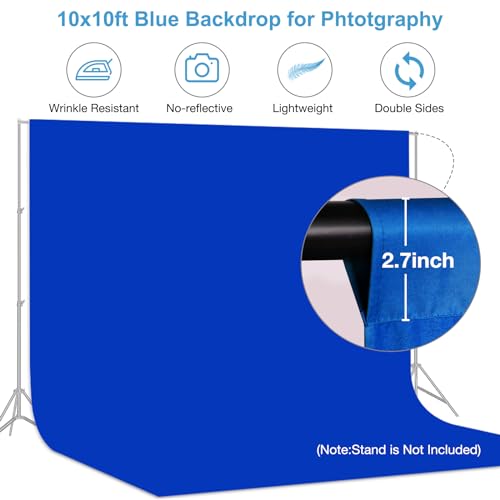 Aimosen 10x10 FT Royal Blue Screen Backdrop for Photography, Large Chromakey Blue Photo Background for Party Portrait Photoshoots Booth Video Studio, High Density Polyester Cloth Fabric Curtain Sheet - color: Blue