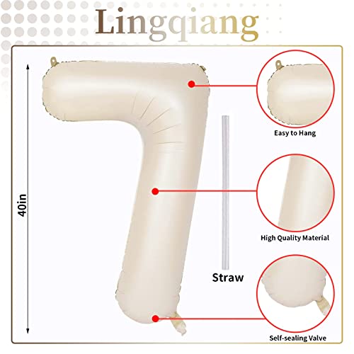 40'' Beige Number 7 Balloons, Giant Self Inflating Cream Foil Number Balloons Set 0-9, Large White Sand Digital 7 Helium Balloon for Girls Boys 7th Birthday Party Decorations Anniversary Supplies - color: Cream, size: Number 7