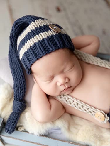 Fashion Cute Newborn Boy Girls Baby Costume Outfits Photography Props Hat Pants - color: Dark Navy