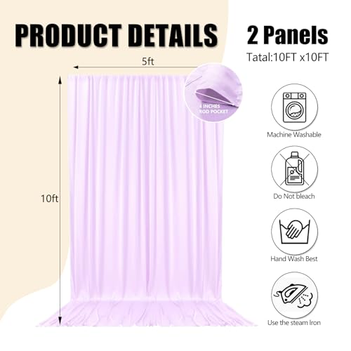 10ft x 10ft Light Purple Backdrop Curtains for Parties, Fabric Satin Background Curtain with Rod Pockets for Weddings, Birthday, Baby Shower, Photography, Graduation Party Backdrop Drapes, 2 Panels - color: Light Purple