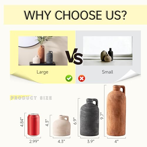 Ceramic Vase Home Table Decor - Flower Vase Set of 3 Living Room Kitchen Decorations Farmhouse Modern Rustic Vases Decorative Centerpiece for Shelf Bedroom Office Bathroom Dining Coffee Desk - color: 08-rust