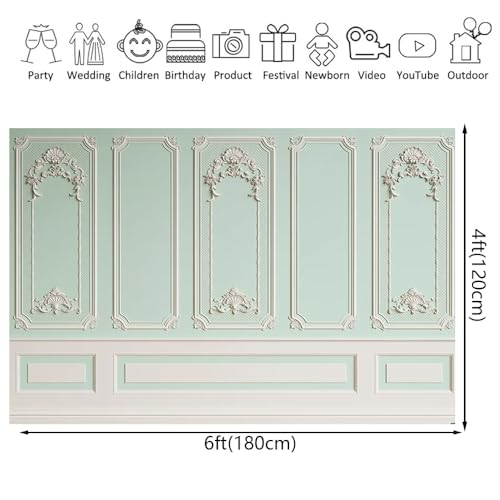 6x4ft Vintage Room Inside Backdrop Light Green European Style Gypsum Pattern Photography Background for Wedding Bridal Shower Artistic Portrait Video Live Studio Props - size: 6x4ft