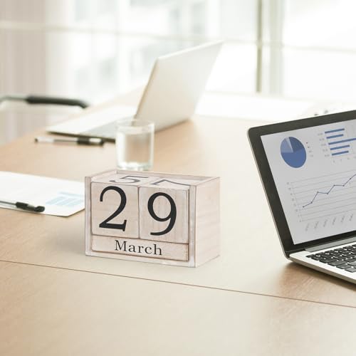 Wooden Block Calendar for Desk, Large Size Daily Desktop Perpetual Desk Calendar, Cute Date Display Desk Accessories for Home Office Decor, Teacher, Classroom, Reusable Yearly, Grey Beige - color: Grey-Beige, size: Large Size