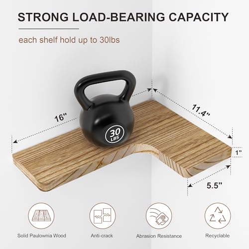 fuqing Floating Corner Shelves, Wall Shelf Set of 3, Shelves for Wall Storage, Solid Wood Shelves for Storage, Wall Mount Wooden Display Shelf for Bathroom Bedroom Kitchen Garage, Carbonized Black - color: Invisible Bracket, Carbonized Black