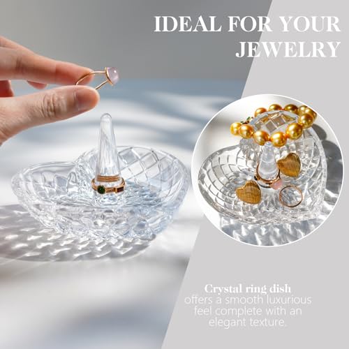 H&D HYALINE & DORA Clear Heart Shaped Crystal Jewelry Ring Holder Decorative Glass Ring Dish Crystal Jewellery Tower Gifts for Women - color: Clear,Heart