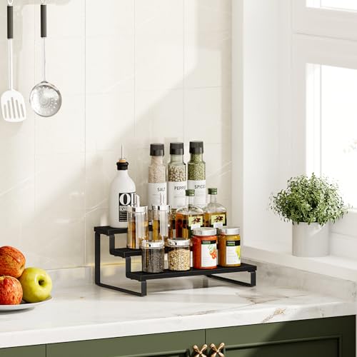 Giikin 3 Tier Spice Rack, Cabinet Organizer Shelf, Wooden Spice Rack for Countertop, Kitchen Counter Storage Shelves Cupcake Stand Holder Display Stand, Black - color: Black, 3 Tier, 1 Pack, size: 3 Tier 1 Pack